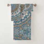 Blauw en bruin mandala ingewikkeld geometrisch pat bad handdoek (Insitu)
