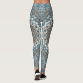 Blauw en bruin mandala ingewikkeld geometrisch pat leggings (Achterkant)