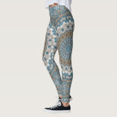 Blauw en bruin mandala ingewikkeld geometrisch pat leggings (Links)