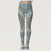 Blauw en bruin mandala ingewikkeld geometrisch pat leggings (Voorkant)