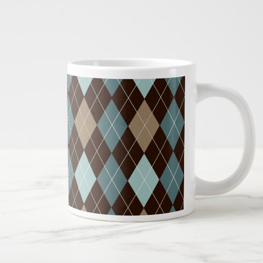 Blauw en bruin Mode Patroon Grote Koffiekop (Rechts)