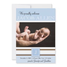 Blauw en Bruin Monogram Jongen Baby Aankondiging