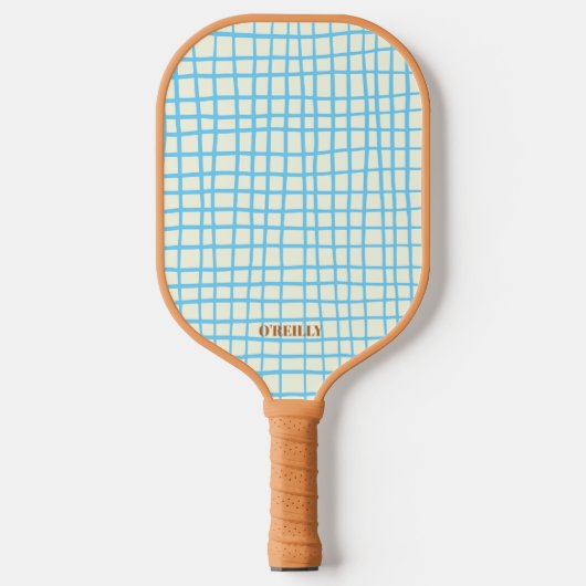 Blauw en Bruin Net Patroon Modern Monogram Pickleball Paddle (Voorkant)