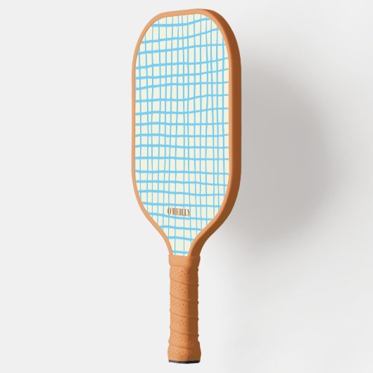 Blauw en Bruin Net Patroon Modern Monogram Pickleball Paddle (Links)