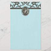 Blauw en Bruin Paisley Bloemmonogram Briefpapier (Voorkant)