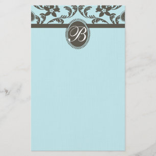 Blauw en Bruin Paisley Bloemmonogram Briefpapier