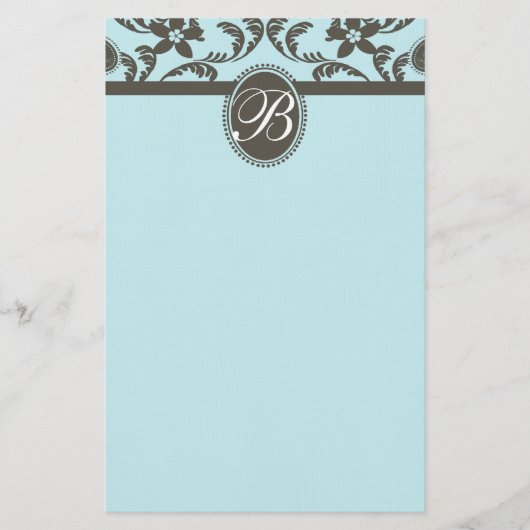Blauw en Bruin Paisley Bloemmonogram Briefpapier (Voorkant)