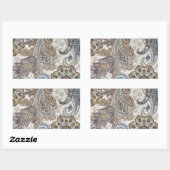 Blauw en Bruin Paisley Patroon Rechthoekige Sticker (Vel)