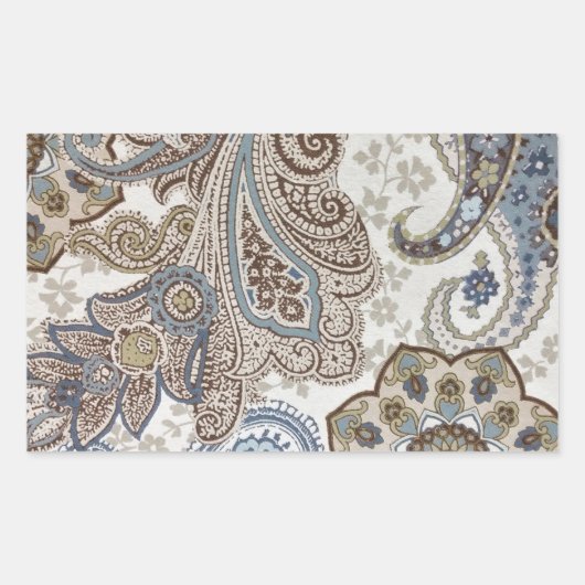 Blauw en Bruin Paisley Patroon Rechthoekige Sticker (Voorkant)