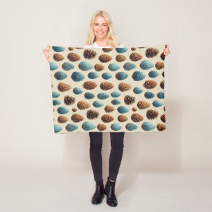 Blauw en Bruin Pinecone Winter Patroon Fleece Deken