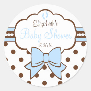 Blauw en bruin Polka Dots-Baby shower Ronde Sticker