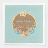 Blauw en Bruin Retro Beach Trouwpapier Servetten (Voorkant)