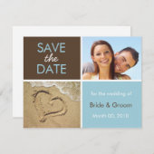 Blauw en bruin sparen de Datum Fotokaarten Save The Date (Voorkant / Achterkant)