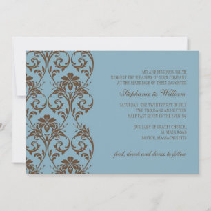 Blauw en Bruin Vintage Bruiloft Uitnodiging