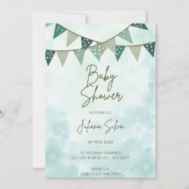 Blauw en Bruin Waterverf Flowy Script Baby Boy Sh Feestdagenkaart