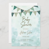 Blauw en Bruin Waterverf Flowy Script Baby Boy Sh Feestdagenkaart (Voorkant / Achterkant)