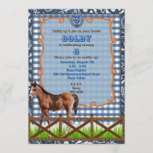 Blauw en Bruin Westers Paard Uitnodiging