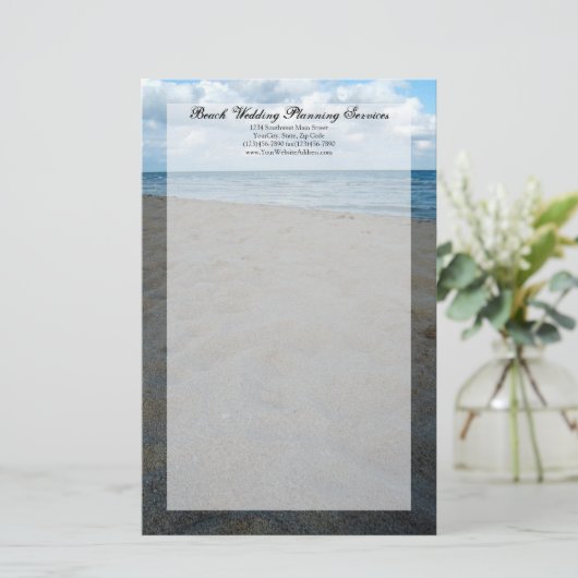 Blauw en bruin zand ~ Beach Wedding Briefpapier (Staand voorkant)