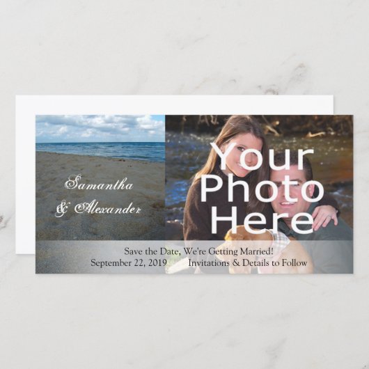 Blauw en bruin zand ~ Beach Wedding Save The Date (Voorkant / Achterkant)