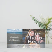Blauw en bruin zand ~ Beach Wedding Save The Date (Staand voorkant)