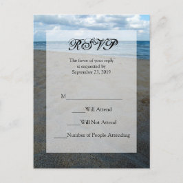Blauw en Bruin Zanden ~ Strand Bruiloft RSVP Antwo Uitnodiging Briefkaart