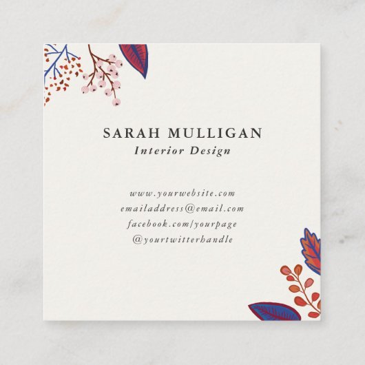 Blauw- en bruinblauw-bladmonogram vierkante visitekaartje (Achterkant)