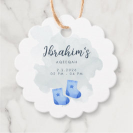 Blauw en bruine aquarel Aqeeqah cadeautag voor bab Bedankjes Labels