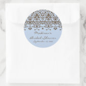 Blauw- en bruine-Damask-brideschower Ronde Sticker (Tas)