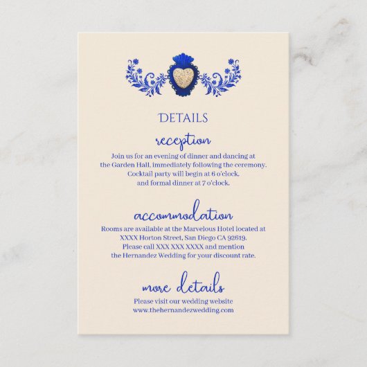Blauw en Champagne Milagro Hart Mexicaanse Bruilof Informatiekaartje (Voorkant)