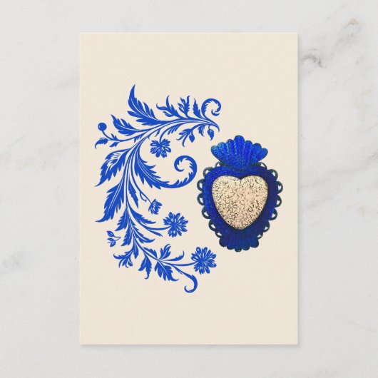 Blauw en Champagne Milagro Hart Mexicaanse Bruilof Informatiekaartje (Achterkant)