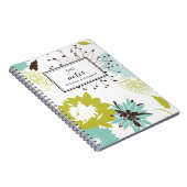 Blauw en Chartreuse Bloempatroon Gepersonaliseerd Notitieboek (Rechterzijde)