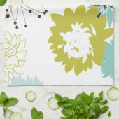 Blauw en Chartreuse Modern Bloempatroon Theedoek (Gevouwen)