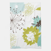 Blauw en Chartreuse Modern Bloempatroon Theedoek (Verticaal)