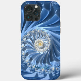 Blauw en Chique Abstracte Fractal Art Met Naam Case-Mate iPhone Case