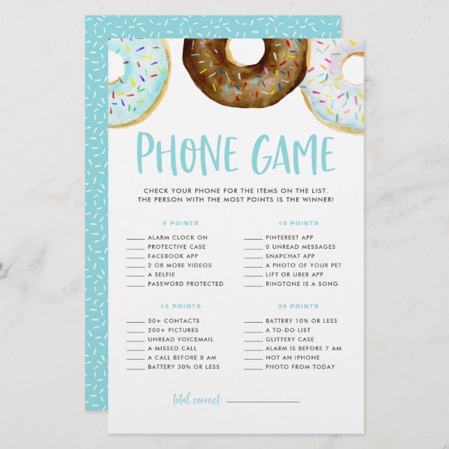 Blauw en chocolade Baby shower telefoonspel (Voorkant / Achterkant)