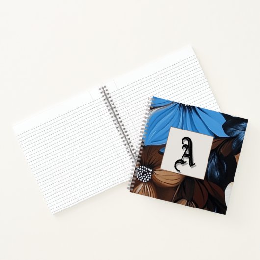 Blauw en Chocolade Bloemen - Gepersonaliseerde Mon Notitieboek (Binnen)