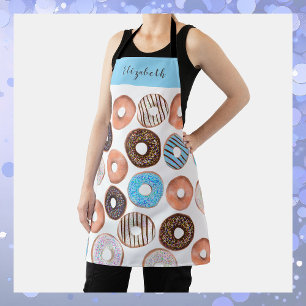 Blauw en Chocolade Bruin Donut Custom Naam Baker's Schort