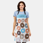 Blauw en Chocolade Bruin Donut Custom Naam Baker's Schort (Gedragen)