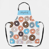Blauw en Chocolade Bruin Donut Custom Naam Baker's Schort (Voorkant)