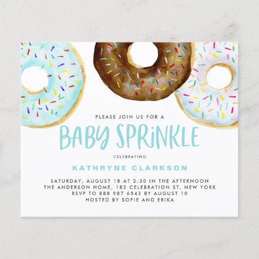 Blauw en chocolade Donuts Baby Sprinkle Invitation (Voorkant)