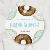 Blauw en Chocolade Spikkel Donuts Bruidsmeisjesfee Bedankjes Labels (Voorkant)