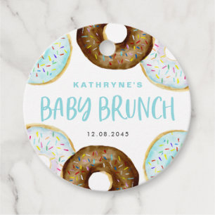 Blauw en Chocolade Sprinkle Donuts Baby Brunch Bedankjes Labels