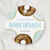 Blauw en Chocolade Sprinkle Donuts Baby Brunch Bedankjes Labels (Voorkant)