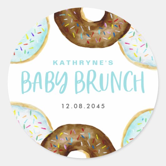 Blauw en Chocolade Sprinkle Donuts Baby Brunch Ronde Sticker (Voorkant)