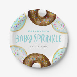 Blauw en Chocolade Sprinkle Donuts Baby Sprinkle Papieren Bordje