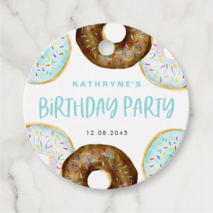 Blauw en Chocolade Sprinkle Donuts Verjaardagsfees Bedankjes Labels