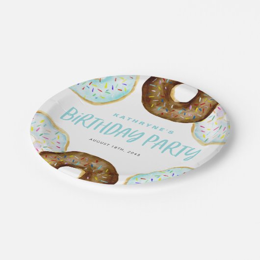 Blauw en Chocolade Sprinkle Donuts Verjaardagsfees Papieren Bordje (Gekanteld)