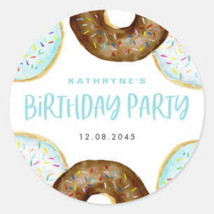 Blauw en Chocolade Sprinkle Donuts Verjaardagsfees Ronde Sticker