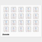 Blauw en Chocoladebruin Baby shower Favor Vierkante Sticker (Vel)