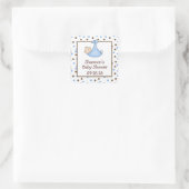 Blauw en Chocoladebruin Baby shower Favor Vierkante Sticker (Tas)